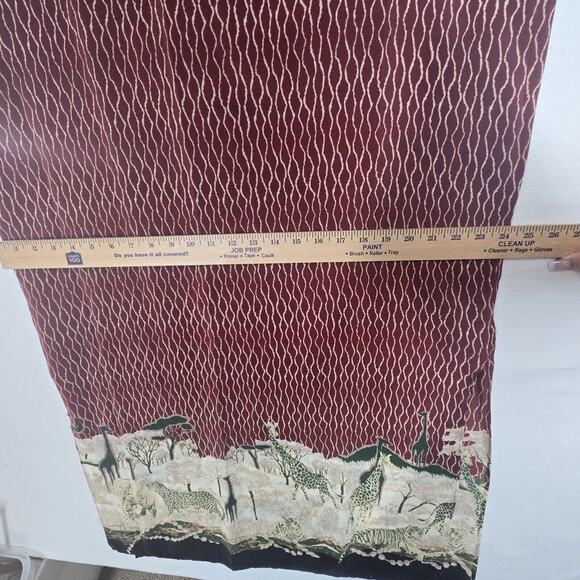 Vintage 90s Top Secret Dress 1XL Burgundy Safari Border Print Midi Maxi - Picture 13 of 14